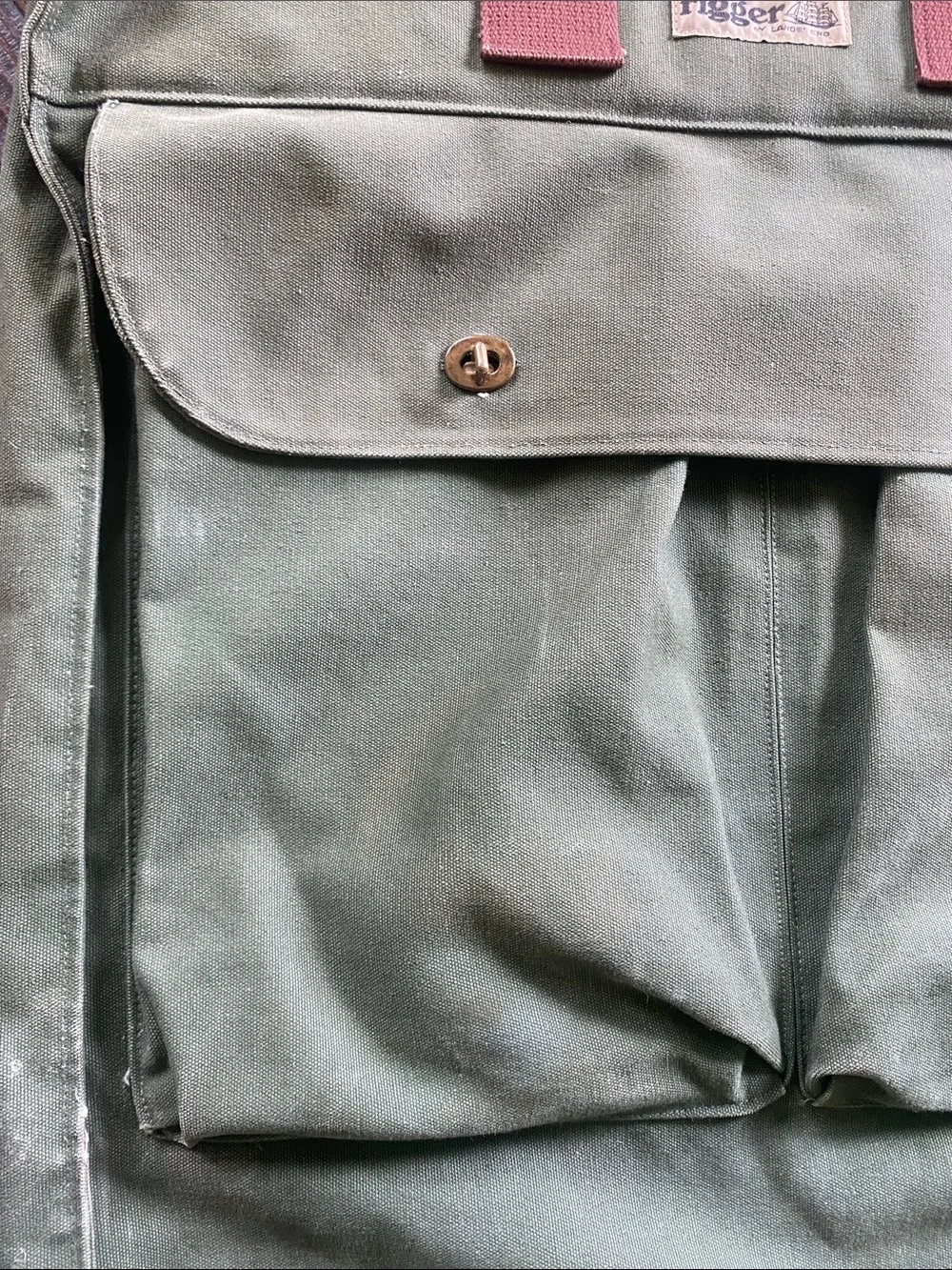 Vintage Lands End Deluxe Square Rigger Olive Canvas Garment Bag Heavy Duty